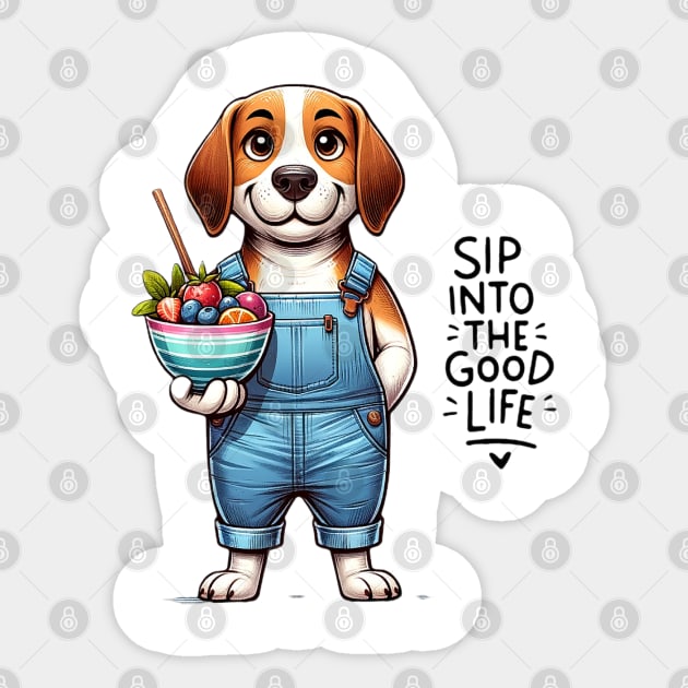 "Dip into the Good Life" - Beagle and Fruit Bowl Sticker by WEARWORLD